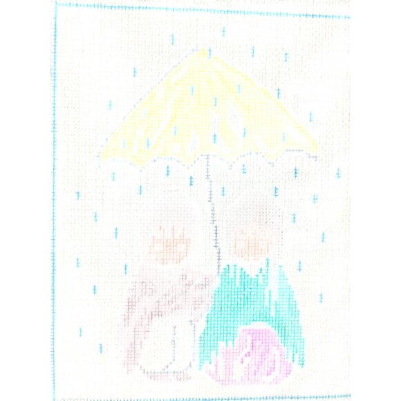 Authorized DeGrazia Hand-Painted Needlepoint Canvas Rainy Day Design By Cassandr - Picture 3 of 6